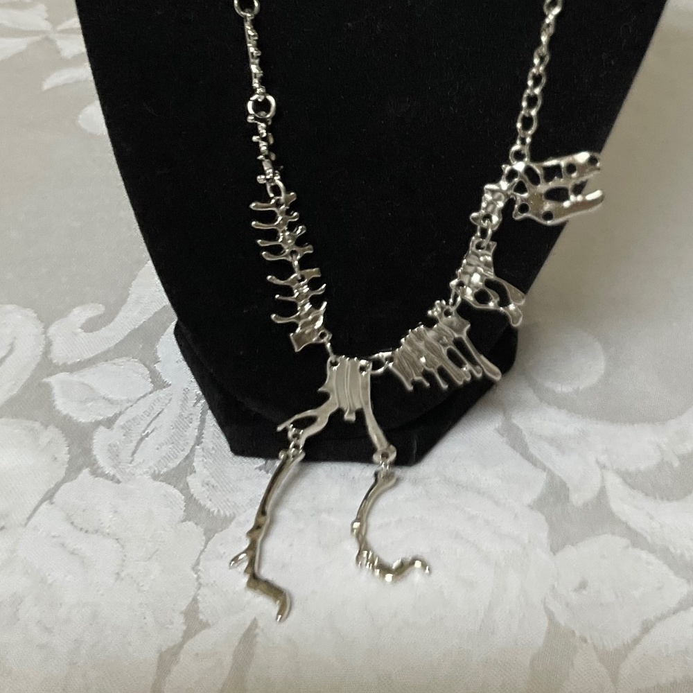 Silver tone Dinosaur Skeleton Necklace